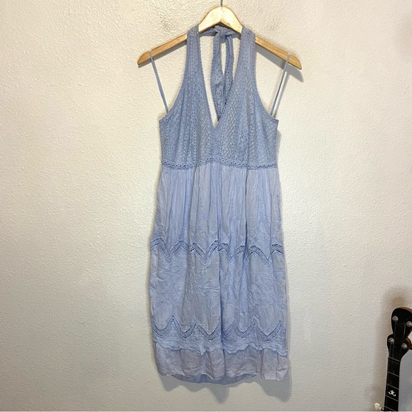 Scandal Dresses & Skirts - Scandal Baby Blue Lace V-neck Halter Silk Blend Dress